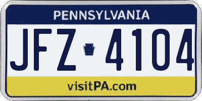 PA license plate JFZ4104