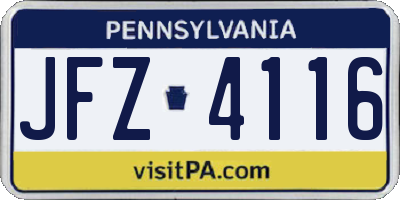 PA license plate JFZ4116