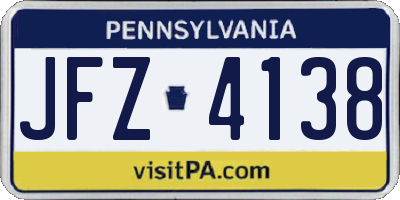 PA license plate JFZ4138