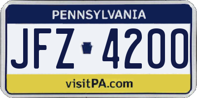 PA license plate JFZ4200