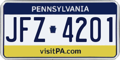 PA license plate JFZ4201