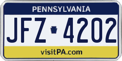 PA license plate JFZ4202
