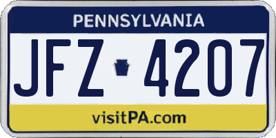PA license plate JFZ4207