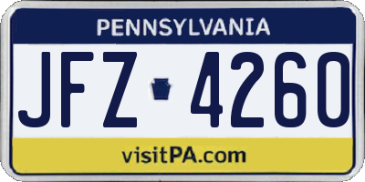 PA license plate JFZ4260