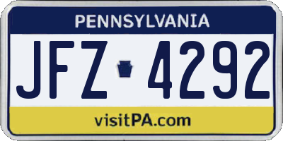 PA license plate JFZ4292