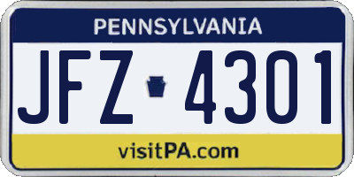 PA license plate JFZ4301
