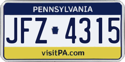PA license plate JFZ4315