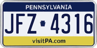 PA license plate JFZ4316