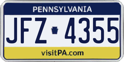 PA license plate JFZ4355