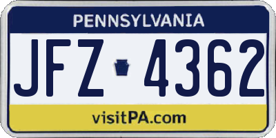 PA license plate JFZ4362