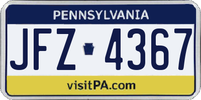 PA license plate JFZ4367