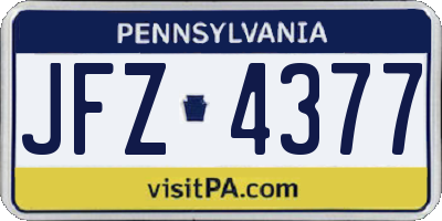 PA license plate JFZ4377