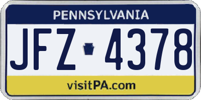 PA license plate JFZ4378