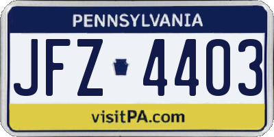 PA license plate JFZ4403