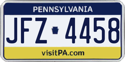 PA license plate JFZ4458