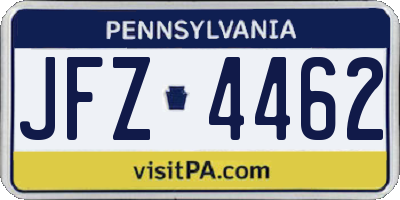 PA license plate JFZ4462