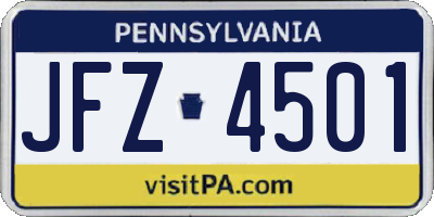 PA license plate JFZ4501