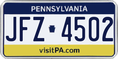 PA license plate JFZ4502