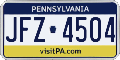 PA license plate JFZ4504