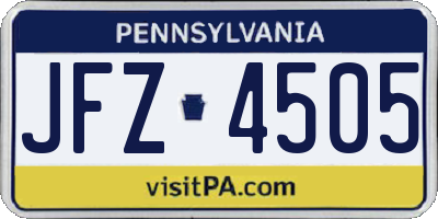 PA license plate JFZ4505