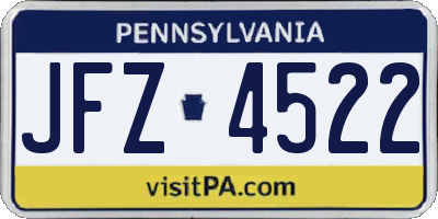 PA license plate JFZ4522