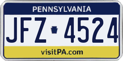 PA license plate JFZ4524