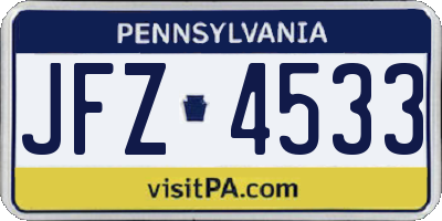 PA license plate JFZ4533