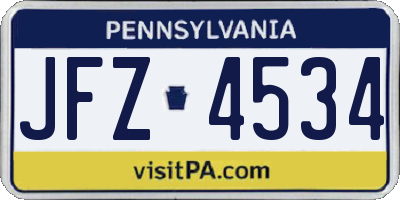 PA license plate JFZ4534