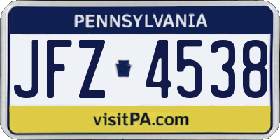 PA license plate JFZ4538