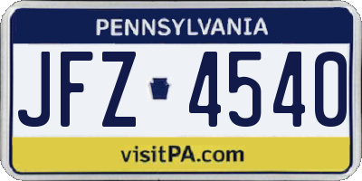 PA license plate JFZ4540