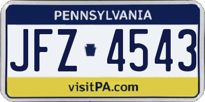 PA license plate JFZ4543