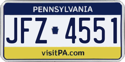 PA license plate JFZ4551