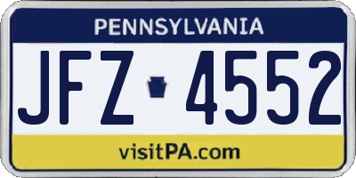 PA license plate JFZ4552