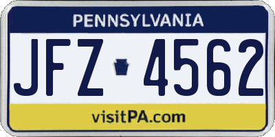 PA license plate JFZ4562