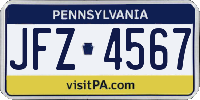 PA license plate JFZ4567