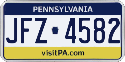 PA license plate JFZ4582