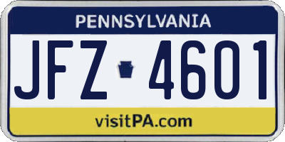 PA license plate JFZ4601