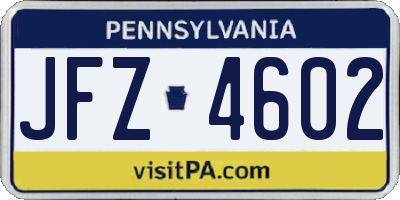 PA license plate JFZ4602