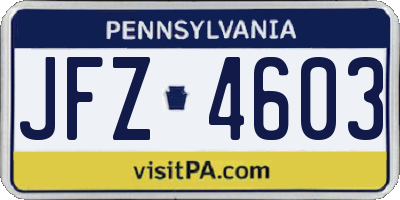 PA license plate JFZ4603