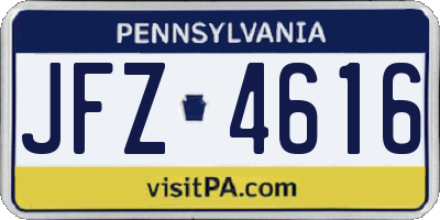 PA license plate JFZ4616