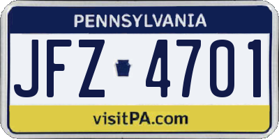 PA license plate JFZ4701