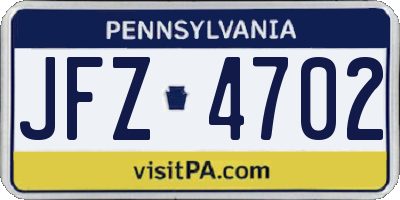 PA license plate JFZ4702