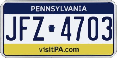 PA license plate JFZ4703