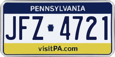 PA license plate JFZ4721