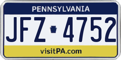PA license plate JFZ4752