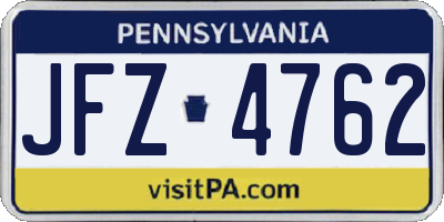 PA license plate JFZ4762