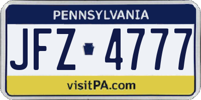 PA license plate JFZ4777