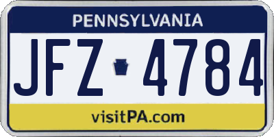 PA license plate JFZ4784