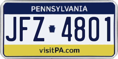 PA license plate JFZ4801