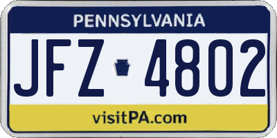 PA license plate JFZ4802